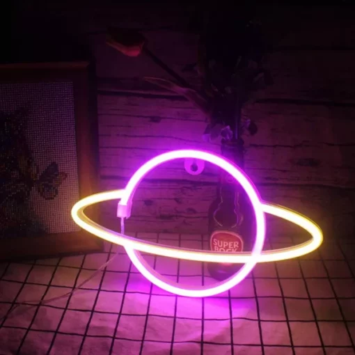 Whimsical Neon Planet Wall Light