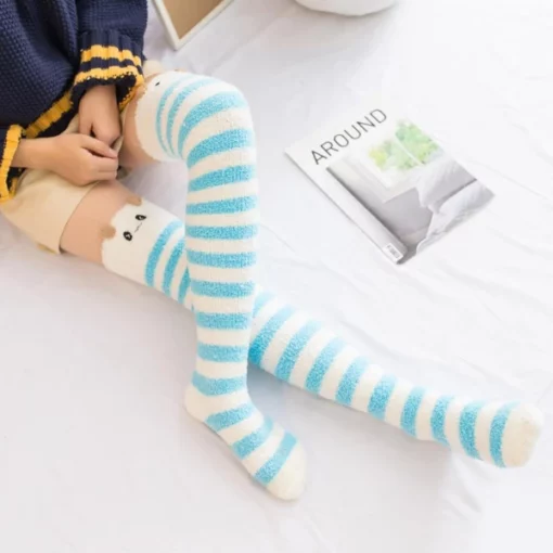 Cute & Comfy Striped Animal Thigh High Socks