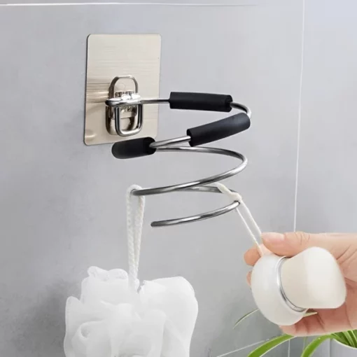 No Drilling Adhesive Stainless Steel Hair Dryer Holder