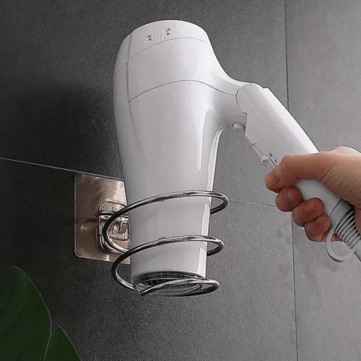 No Drilling Adhesive Stainless Steel Hair Dryer Holder