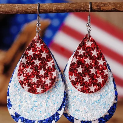 American Flag Multi-Layered Water Drop Earrings