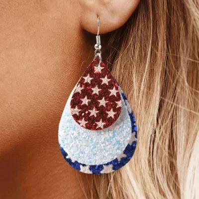 American Flag Multi-Layered Water Drop Earrings