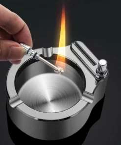 Metal Ashtray With Lighter