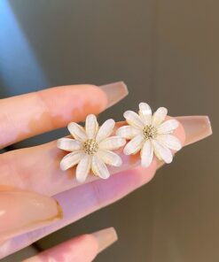 White Flower Peony Earrings For Women