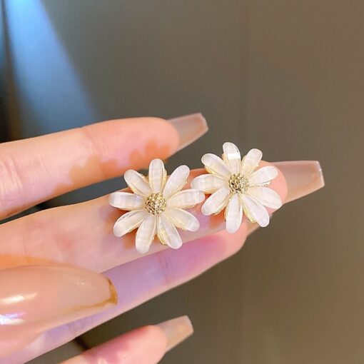 White Flower Peony Earrings For Women