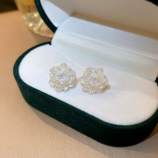 White Flower Peony Earrings For Women