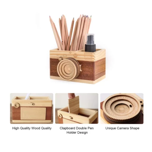 Creative Camera Wooden Pencil Stand